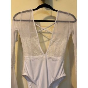Petite mesh lace Flute sleeve bodysuit